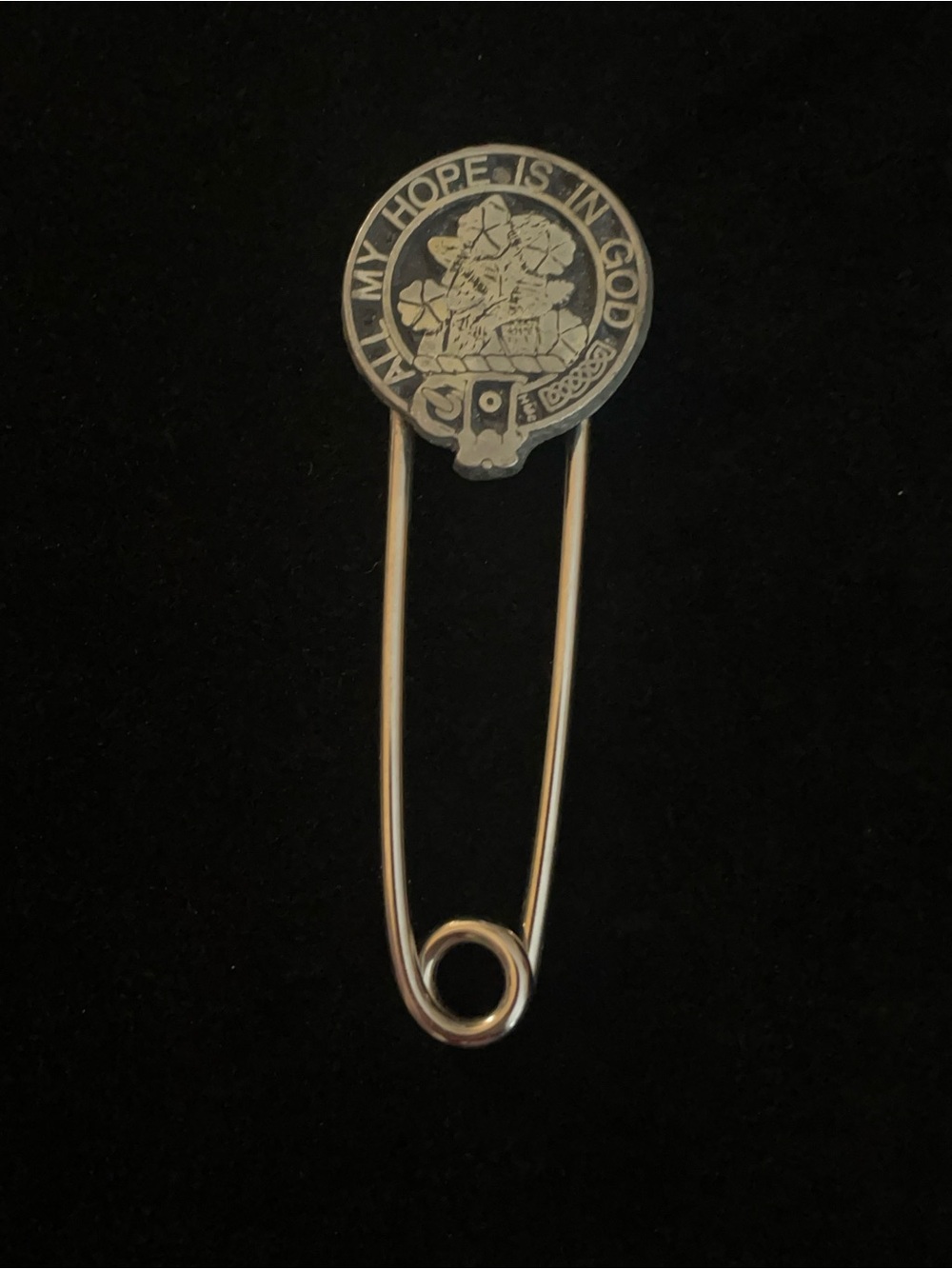 VINTAGE RARE Clan Fraser Scottish crest badge brooch LARGE 3” safety pin!
